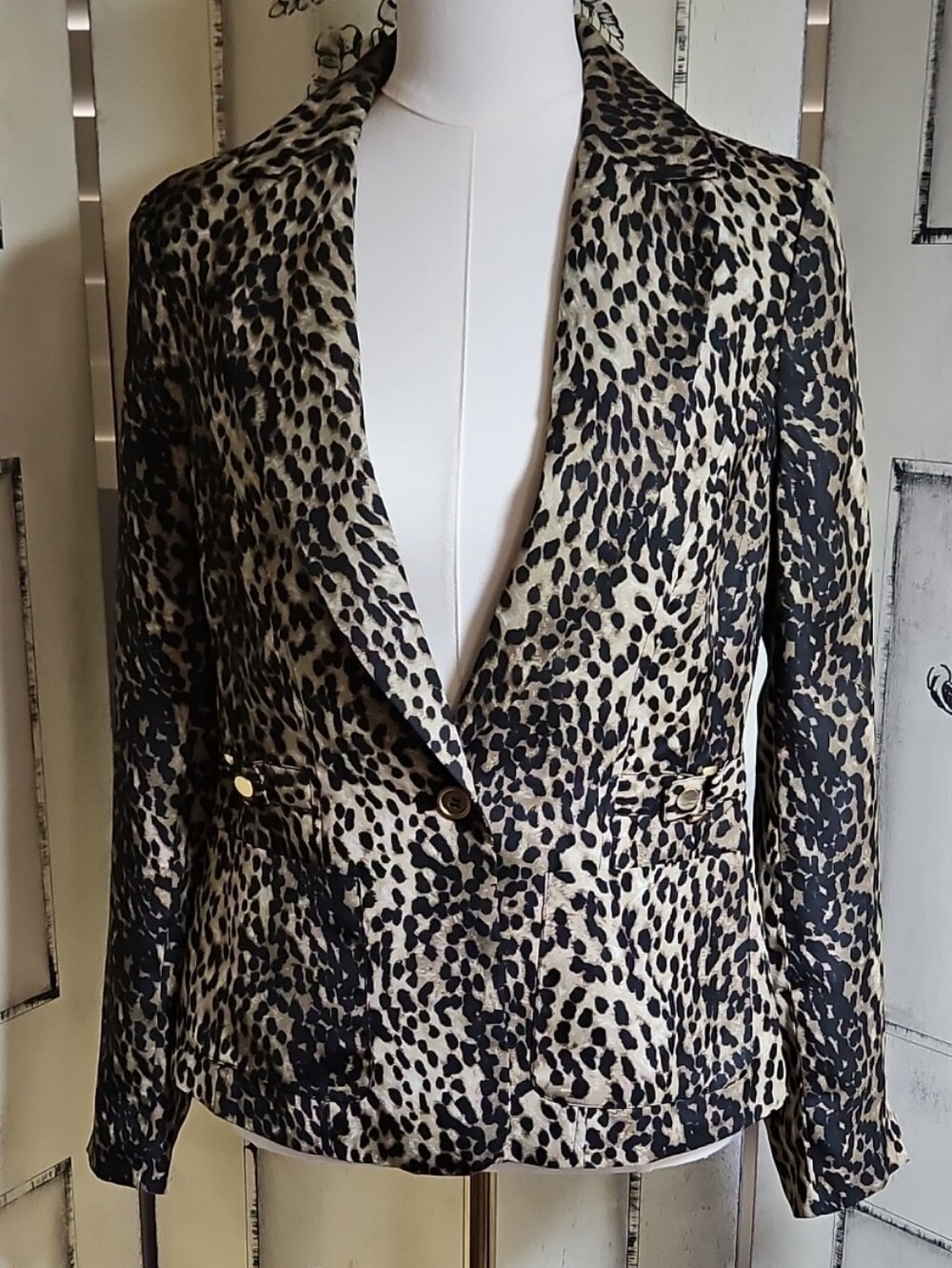 VINTAGE CACHE LEOPARD PRINT BLAZER,MOB WIFE,Y2K GLAM ROCK JACKET SZ 6